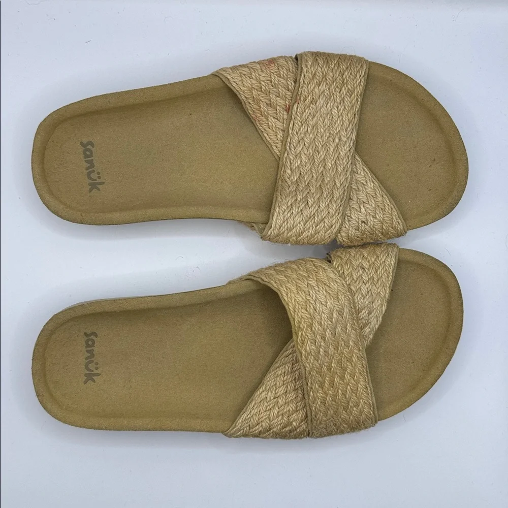 Sanuk She Crazy Jute Slide Sandals Natural Woven Strap Comfort Size 7